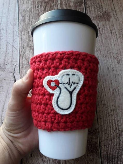 Check out this item in my Etsy shop https://www.etsy.com/listing/575519028/nurses-week-nurse-gift-coffee-cozy Nursing Crochet Ideas, Nurse Crochet Pattern Free, Crochet Nurse Gifts, Diy Gifts For Nurses, Downtown Crochet, Nurse Crochet, School Nurse Appreciation Gifts, Crochet Hobby, Crochet Kids Scarf