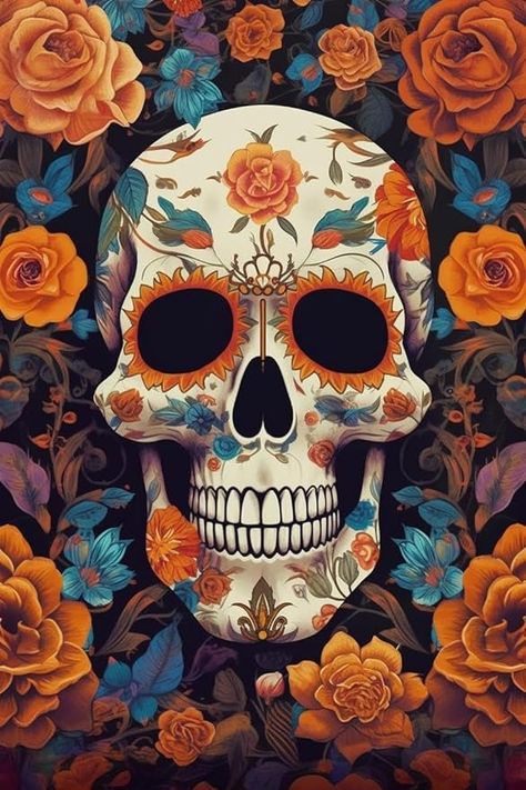 Amazon.com: Skull Diamond Art Painting - Full Drill Diamond Paintings for Adults - Flower Round Diamonds Gem Art Painting Kits - for Halloween Decor, Home Decor 12 * 18 inch : Arts, Crafts & Sewing Sugar Skull Painting Ideas, Skulls With Flowers, Sugar Skull Painting, Skulls And Flowers, Skull Flowers, Gem Art, Diamond Art Painting, Skull Painting, Diamond Paintings