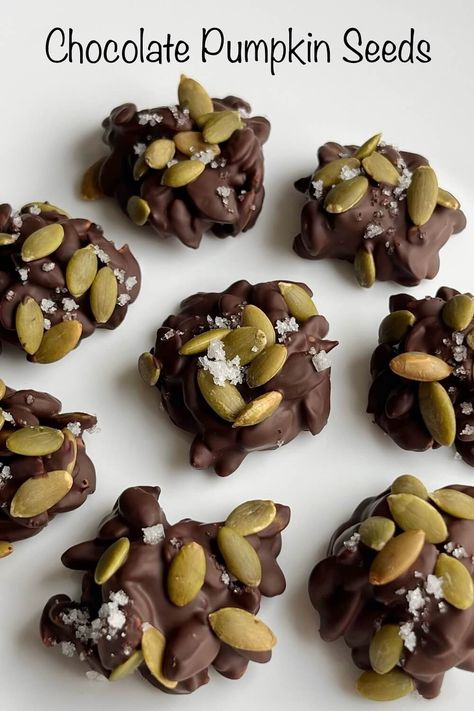 These chocolate covered pumpkin seed clusters are an easy and delicious nut-free treat. They also make great DIY gifts for Christmas, Valentine’s Day, birthdays, or host gifts. Seed Clusters, Diy Gifts For Christmas, Hershey Recipes, Chocolate Covered Nuts, Chocolate Clusters, Seed Recipes, Pumpkin Seed Recipes, Christmas Recipes Easy, Toasted Pumpkin Seeds