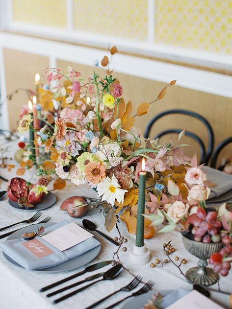 Brooklyn rooftop wedding inspiration never looked so good! All dressed up in fall with natural elements foraged from Central Park, this smoke and pomegranate wedding has texture, dimension and color for days. As if that is not enough, the couple is dressed top to toe in modern wedding fashion that has us begging for more newlywed portraits like these! Pomegranate Wedding, Wild Indigo, Indigo Floral, Romantic Wedding Inspiration, Wedding Tablescape, European Wedding, Spring Wedding Flowers, Floral Event Design, Organic Wedding