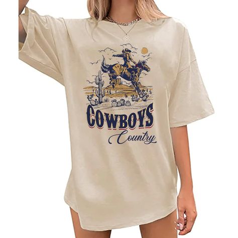 PRICES MAY VARY. Material - This casual shirt is made of cotton blend fabric, light and comfortable, soft and breathable, simple and fashionable. Features - Oversized loose women t-shirt, country music shirt, cowboy graphic shirt, vintage western tee, country concert shirt, country southern cowgirl t-shirt, rodeo t-shirt, summer tee tops. Occasion - This loose shirt suitable for who love cowboy and country music, daily wear, party, also suitable for single wear, pair with jeans, coat and long ov Thrifted Style, Country Concert Shirts, Cowboy Graphic, Jeans Coat, Western Tee, Country Music Shirts, Rodeo Shirts, Western Rodeo, Country Concert