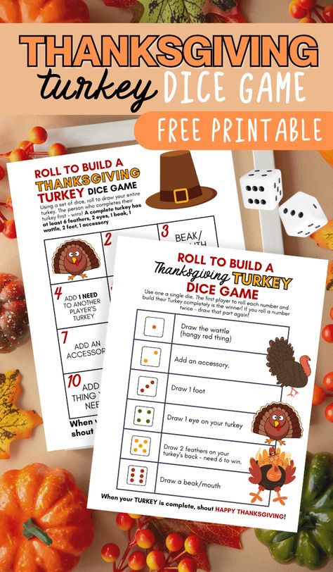 This free printable roll a turkey dice game is one of my kids favorite Thanksgiving games to play after dinner! Just roll the dice, and draw the turkey parts on the blank turkey template! So easy and fun for little ones! Grab the free printable turkey dice game for Thanksgiving now! Thanksgiving Paper Plate Drawing Game, Roll A Turkey Dice Game Free Printable, Roll A Turkey Dice Game Printable, Thanksgiving Games Free Printable, Roll A Snowman Dice Game Free Printable, Turkey Ticket, Roll A Turkey Dice Game, Free Printable Thanksgiving Games, Roll A Turkey