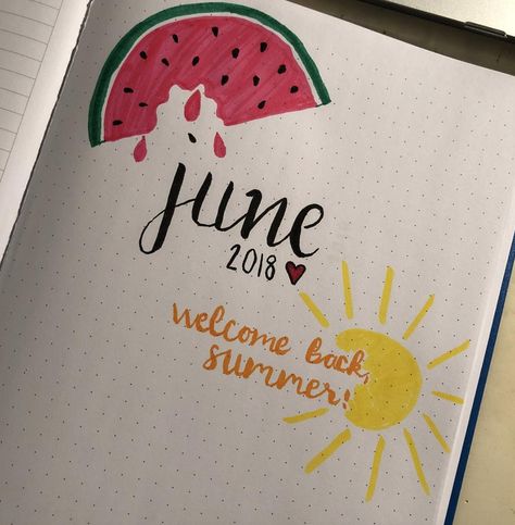 Bujo June Theme, June Bullet Journal Ideas, June Bullet Journal, Journal June, Journal April, Bullet Journal Month, Bullet Journal Page, Creating A Bullet Journal, Diy School