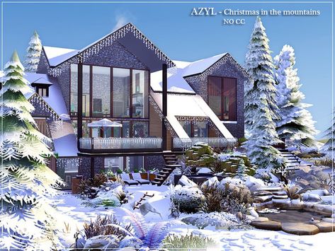 marychabb's AZYL - Christmas in the mountains Christmas In The Mountains, Snow Lodge, Sims 4 Family, Sims 4 House Building, Interior Design Drawings, Cabin Art, Sims 4 House Design, City Dog, Casas The Sims 4