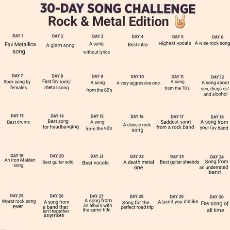 For your rockin Instagram 30 Day Music Challenge, Chores List, Metallica Song, 80s Rockstars, Rock Club, Music Challenge, Best Drums, Metal Songs, 30 Day Song Challenge