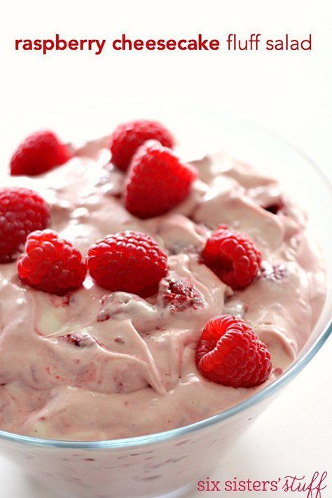 Raspberry Cheesecake Fluff Salad Raspberry Cheesecake Fluff, Cheesecake Fluff Salad, Cheesecake Fluff, Raspberry Salad, Fluff Salad Recipes, Fluff Salad, Fluff Recipe, Fluff Desserts, Six Sisters Stuff