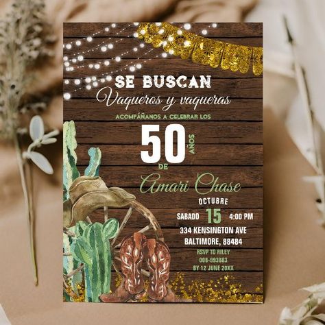 $2.09 | Elegant Texas Cactus Wood Adult Mexican Birthday - gold spanish western cowboy birthday, texas cactus southwestern adult birthday, rustic wood mexican birthday invite, 50th spanish fiesta birthday invite, fiesta cactus desert birthday invite, se buscan spanish cowboy birthday, southwestern cowboy 50th birthday invite, rustic wood cowboy cactus birthday, gold southwestern texas fiesta party, desert spanish 50th texas birthday Vaquero Theme Party, Western Invitations, Texas Cactus, Wood Invitation, Mexican Birthday, Adult Birthday Invitations, Fiesta Birthday, Cowboy Birthday, Happy Party