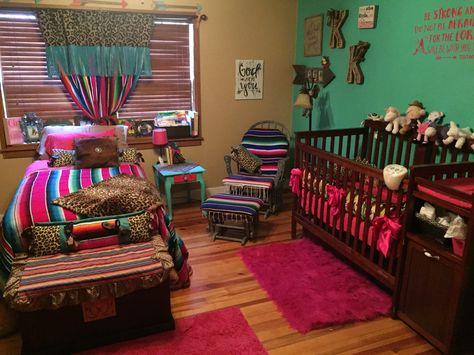 Finished!! Cowgirl Serape Cheetah Baby Nursery Girl Nursery Themes Princess, Disney Princess Bedding, Vintage Baby Rooms, Disney Princess Bedroom, Cheetah Baby, Disney Princess Room, Vintage Crib, Girls Room Wallpaper