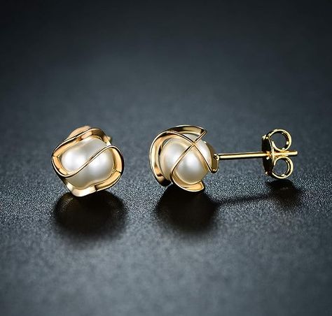 Cage Earrings, Knot Stud Earrings, Knot Studs, Womens Earrings Studs, Yellow Gold Earring, Flower Earrings Studs, Flower Studs, Pearl Stud Earrings, Gold Plated Earrings