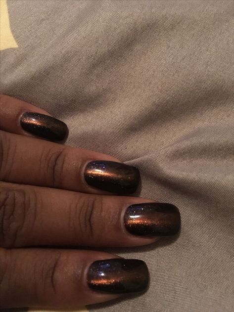 Brown Shimmer Nails, Chrome Black Nails, Chrome Toe Nails, Dark Chrome Nails, Brown Chrome Nails, Nails October, Burberry Nails, Short Red Nails, Boujee Nails