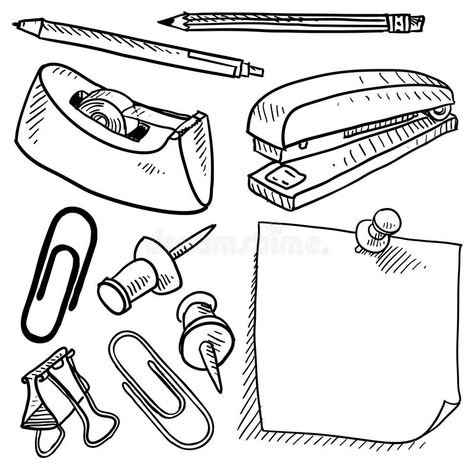 Office supplies sketch. Doodle style office supplies illustration in vector form #Sponsored , #Sponsored, #Sponsored, #sketch, #Office, #vector, #Doodle Office Supplies Illustration, Black And White Office, Doodle Wall, Office Stationary, Art Journal Prompts, School Images, Modern Graphic Art, Object Drawing, Doodle Style