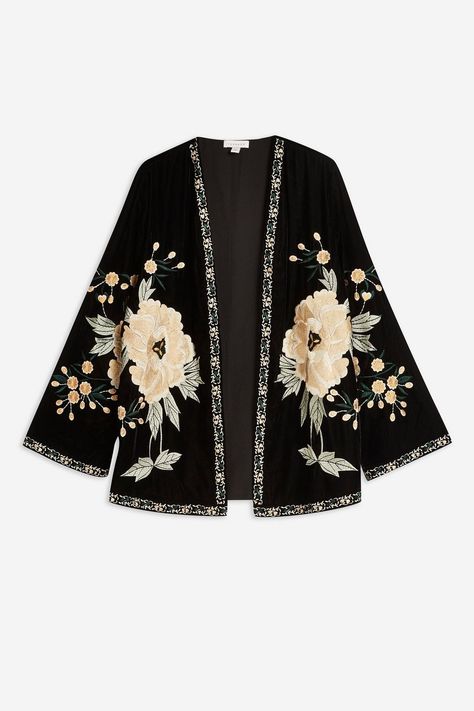 Velvet Embellished Kimono - Topshop USA Modern Kimono Fashion, Kimono Outer, Embellished Kimono, Modern Kimono, Mode Abaya, Batik Fashion, Fashion Wishlist, New Clothes, Topshop Outfit