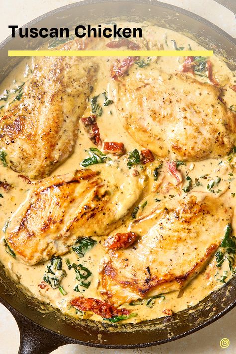 Learn how to make this easy chicken dinner cooked in a creamy sauce with sun-dried tomatoes and spinach. Dinner Ideas Meat And Veggies, Creamy Tuscan Chicken Recipe, Tuscan Chicken Recipe, Colorado Wildlife, Entree Ideas, Creamy Tuscan Chicken, Dill Recipes, Tuscan Recipes, Chicken Casseroles