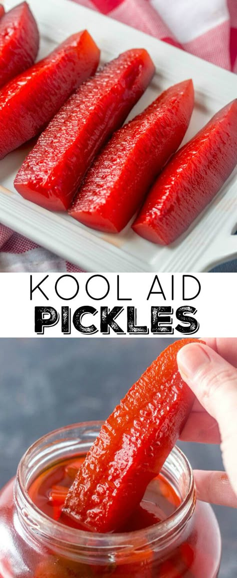 Kool Aid Pickles, Pickles Recipe, Homemade Pickles, Pickled Veggies, Pickled Vegetables, Pickling Recipes, Kool Aid, Sweet And Sour, Canning Recipes