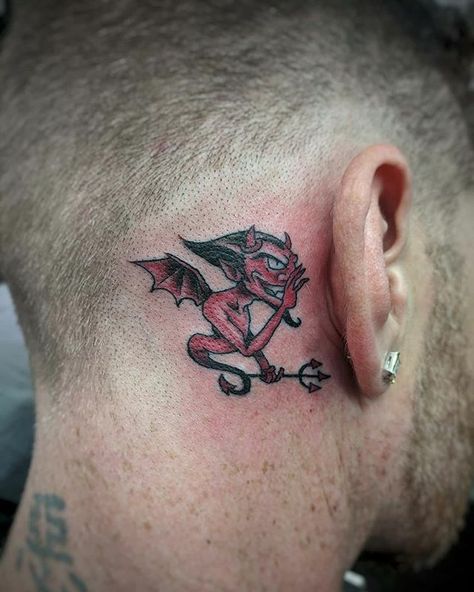 Angel Tattoo Behind Ear, Devil Whispering In Ear Tattoo, Angel Whispering In Ear Tattoo, Tattoo Behind Ear Men, In Ear Tattoo, Devil And Angel Tattoo, Whispering In Ear, Angel Devil Tattoo, Devil And Angel