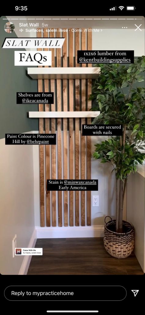 Wood Slat Wall, Salon Suites, Accent Walls In Living Room, Dekor Diy, Pine Branches, Slat Wall, Updating House, Dried Fruits, Diy Home Improvement