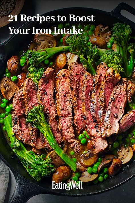 These iron-rich recipes feature ingredients like legumes, spinach, kale and beef to help you meet your needs. Boost your iron intake with these meals. Recipes like our Mushroom & Tofu Stir-Fry and our Skillet Steak with Mushroom Sauce will help you feel fueled and energized. Pea Dinner, Steak Broccoli, Healthy Steak Recipes, Steak Mushrooms, Mushroom Sauce Steak, Healthy Steak, Skillet Steak, Grainy Mustard, Mushroom Broth