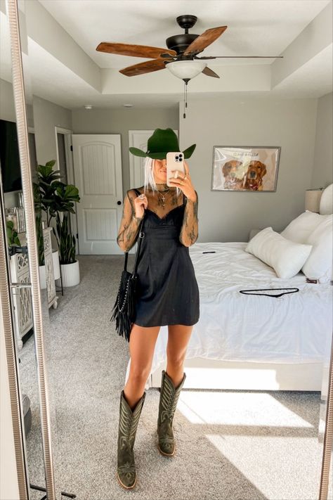 Dale Mini Dress Black curated on LTK Western Boho Style Outfits, Oliver Anthony Concert Outfit, Rock En Español Outfit, Cma Fest Outfit Nashville, Green Cowboy Boots Outfit, Gavin Adcock, Hardy Concert Outfit, Western Spring Outfits, Nashville Style Outfits