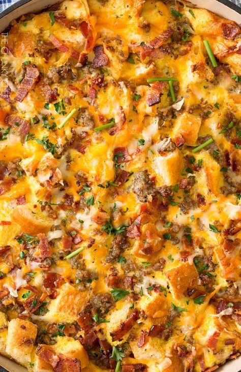 Strata Recipes Breakfast, Overnight Casserole, Breakfast Casserole With Bread, Overnight Breakfast Recipes, Strata Recipes, Breakfast Strata, Breakfast Casserole Bacon, Chunky Chef, Make Ahead Breakfast Casserole