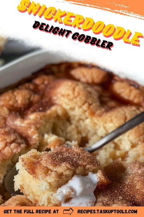 Indulge in the mouthwatering flavors of Snickerdoodle Delight Cobbler, a delightful dessert that combines the warm spices of cinnamon and sugar with a buttery, crumbly topping. Perfect for cozy gatherings or a sweet treat any day, this recipe elevates the classic snickerdoodle cookie into a luscious cobbler. Discover the simple steps to create this irresistible dish thats sure to impress family and friends alike. Pin this recipe to make your dessert table the star of the show! Snickerdoodle Dessert Recipes, Snickerdoodle Cobbler Recipe, Snickerdoodle Cobbler Crockpot, Easy Berry Cobbler Snickerdoodle, Brown Butter Cream Cheese Snickerdoodle Cobbler, Betty Crocker Snickerdoodle Apple Crisp, Snickerdoodle Cobbler Krusteaz, Snickerdoodle Cobbler, Snickerdoodle Desserts