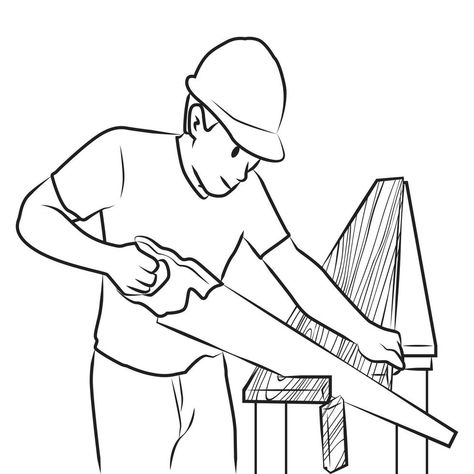 Carpenter Drawing, Carpenter Illustration, Draw Show, Work Profile, Memory Drawing, Line Images, Illustration People, Outline Images, Line Vector