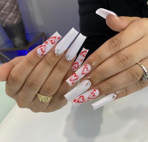 Cotton Candy Nails, Holiday Acrylic Nails, Heart Nail Designs, Red Acrylic Nails, Drip Nails, Nails Design With Rhinestones, White Acrylic Nails, Cute Acrylic Nail Designs, Nails Only