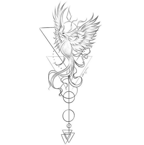 Geometric Universe Tattoo, Phoenix Feather Tattoos, Phoenix Tattoo Feminine, Henne Tattoo, Floral Thigh Tattoos, Phoenix Tattoo Design, Tatuaje A Color, Phoenix Tattoo, Tattoo Designs And Meanings