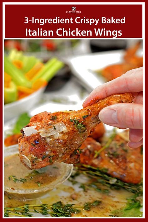 3 Ingredient Crispy Baked Italian Chicken Wings are a versatile and delicious recipe that you will want to make again and again. #crispy #easy #Italian #chickenwings #wings #ranch #3ingredients #baked #notfried #bbq #heatlhy #buffalo Italian Chicken Wings, Baked Crispy Chicken Wings, Baked Italian Chicken, Baked Crispy Chicken, Italian Dressing Chicken, Wing Recipe, Italian Chicken Recipes, Crispy Chicken Wings, Fried Chicken Wings