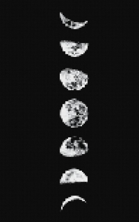 Crochet Phases Of The Moon, Moon Phase Pixel Art, Moon Phase Cross Stitch Pattern, Moon Phases Cross Stitch Pattern, Moon Bead Pattern, Cross Stitch Moon Phases, Moon Phases Pixel Art, Moon Knitting Chart, Moon Phase Cross Stitch