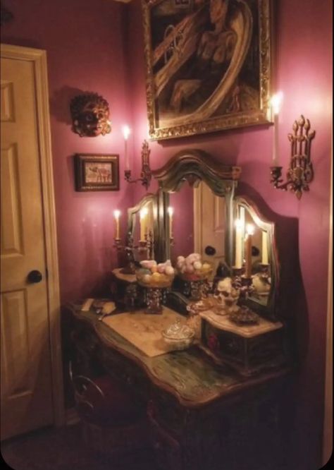 #whimi #whimigoth #whimsigoth #whimsigothfashion #spiritual #spirituality #witch #witchcraft #witchy #witchythings #witchyvibes #aesthetic #aesthetictumblr #aestheticstyle #aestheticnotes #grunge #moon #decor #decoration #decorationideas Southern Gothic Room Aesthetic, Goth Vanity Decor, Whimsy Goth Apartment, Gypsycore Decor, Opiumcore Room, Wimsey Goth Interior, Eclectic Cowboy Decor, Whimsi Goth Room, Broke Aethstetic