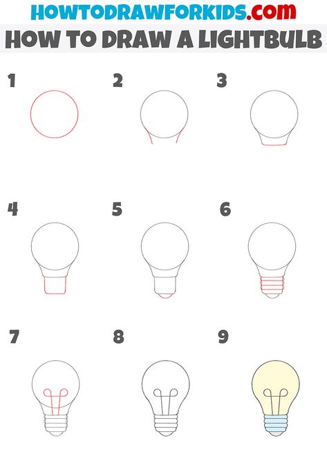 how to draw a lightbulb step by step How To Draw Lightbulb, How To Paint A Light Bulb, Lightbulb Drawings Simple, Easy Light Bulb Drawings, How To Draw A Light Bulb Step By Step, Light Bulb Drawing Simple, How To Draw A Light Bulb, Lightbulb Sketch, Lightbulb Drawings