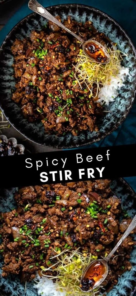 Ground Beef Mushroom Recipe, Eggplant Ground Beef, Spicy Beef Stir Fry, Beef And Mushroom Recipe, Chinese Eggplant Recipes, Chilli Beef Recipe, Beef Stir Fry Recipe, Beef With Mushroom, Recipe Eggplant