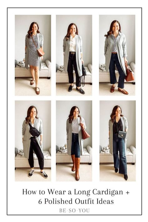 How to Wear a Long Cardigan + 8 Polished Outfit Ideas - Be So You How To Style A Long Cardigan, How To Wear A Long Cardigan, Long Cardigan Outfit Fall, Cardigan Outfit Ideas, Long Cardigan Outfit, Sweater Vest Outfit, Comfy Fall Outfits, Outfit Cardigan, Cardigan Outfit