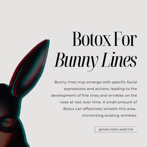 🐰 Tired of those “bunny lines” visibly crinkling your nose? I’ve got the perfect solution to keep you looking smooth and youthful! Say goodbye to bunny lines with Botox treatments! Book your consultation today and let me help you achieve that flawless, wrinkle-free look. Click the link in my bio to schedule your appointment now! #Botox #BunnyLines #FacialAesthetics #YouthfulSkin #WellnessJourney Botox Sayings, Botox Marketing Ideas, Spa Content, Botox Results, Botox And Filler, Aesthetic Nurse, Salon Quotes, Cosmetic Injectables, Medical Aesthetics