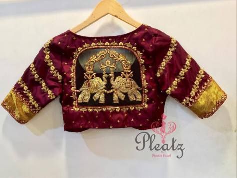 25 Dashing Red Work Blouse designs to try for your wedding - Wedandbeyond South Indian Bridal Blouse Designs, Indian Bridal Blouse Designs, Beautiful Blouse Designs, Maggam Work Blouse, Maroon Blouse, Wedding Blouse Designs, Sari Blouse Designs, Blouse Designs Indian, Maggam Work Blouse Designs