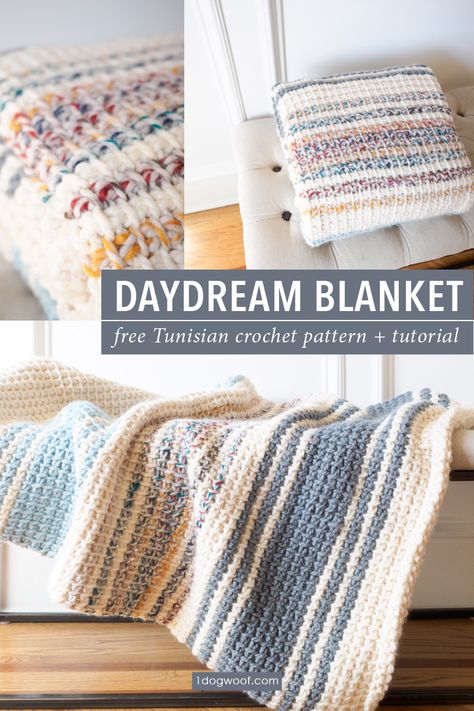 Tunisian Crochet Patterns Blanket Free, Chunky Scrap Yarn Blanket, Crochet Blankets Chunky Yarn, Variated Yarn Crochet Patterns, Big Twist Crochet Patterns, 5mm Crochet Hook Patterns Free, Crochet Blanket For Bed, Crochet Tunisian Blanket, Tusinian Crochet Patterns