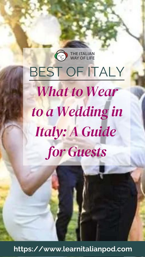 We will cover dress codes, wardrobe suggestions, and frequently asked questions in this guide on what to wear to an Italian wedding. We have you covered whether you're a wedding guest attending a traditional wedding in Rome or a summer wedding on the Amalfi Coast. #WeddinginItaly #WhattoWeartoaWeddinginItaly #AGuideforGuests #WeddingDress #DressesforWeddingGuests #FormalWeddingGuestDresses #SummerWeddingGuestDress #BeachWeddingGuestDresses #DressesforWomenforWedding #WeddingGuestOutfits Italian Wedding Dress, Wedding In Rome, Engagement Party Outfit, Wedding Guess, Sicily Wedding, Destination Wedding Italy, Wedding Guest Outfit Fall, Beach Wedding Guests, Amalfi Coast Wedding