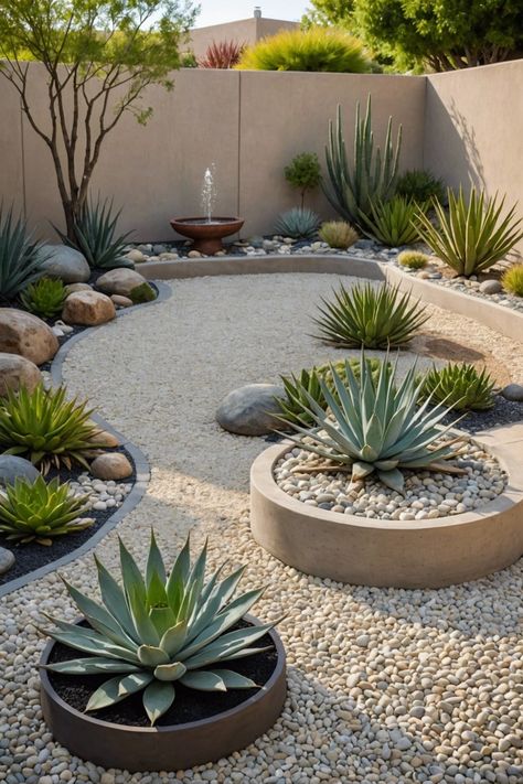 10 Ways To Have A Dry Garden For Your Home To Conserve Water - Toolz Geek Landscape With Succulents, House Plants Decor Outdoor, Dry Garden Ideas Landscaping, Backyard Cactus Garden, Side Yard Garden Design, Rock Landscape Design, Garden Design Tips, Landscape Decorating Ideas, Cactus Front Yard