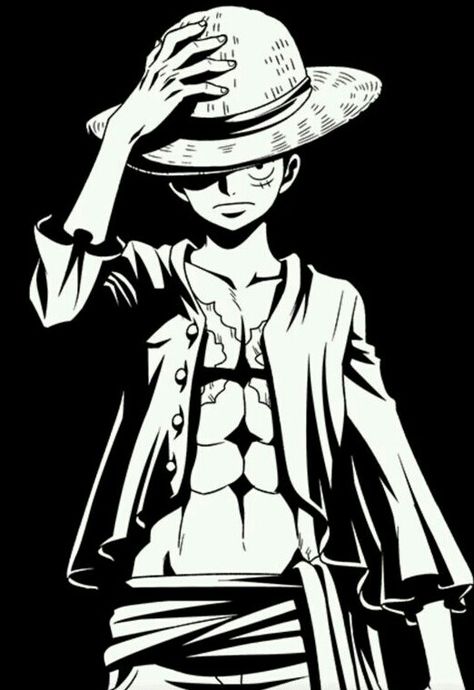 Luffy, One Piece One Piece, Black And White, Anime, White, Black