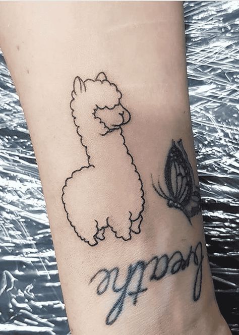 Llama Trampoline Tattoo, Simple Llama Tattoo, Lama Tattoo, Alpaca Tattoo, Llama Tattoo, Sibling Tattoo Ideas, Cactus Tattoos, Cactus Tattoo, Food Tattoos