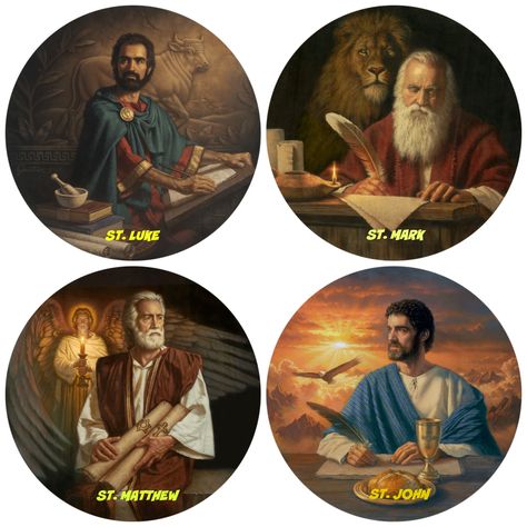 Apostles Of Jesus, Synoptic Gospels, Matthew Mark Luke John, The Twelve Apostles, Virgin Mary Art, Christian Activities, Four Gospels, The Gospels, Catholic Pictures