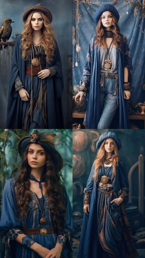 Woman Wizard Costume, Harry Potter Witch Outfit, Water Witch Aesthetic Outfit, Water Witch Costume, Blue Witch Outfit, Pagan Witch Costume, Wizarding World Fashion, Harry Potter Witch, Outfit Ideaa