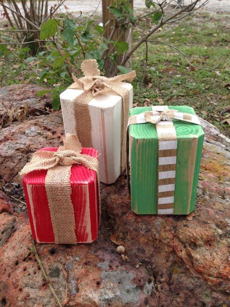 Wood presents made from 4x4's Texas Rustic Home, Wooden Presents, Home Decor Catalogs, College Station Texas, Wooden Christmas Decorations, Winter Decoration, Christmas Wood Crafts, College Station, Wooden Planters