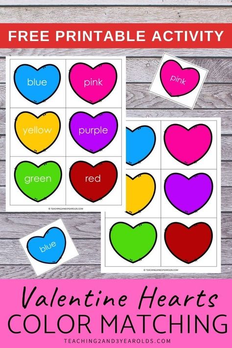 This Valentine color sorting printable invites toddlers and preschoolers to identify and match hearts. A hands-on way to work on color recognition during the Valentines theme! #valentines #hearts #color #printable #activity #sorting #matching #toddler #2yearolds #preschool #3yearolds #teaching2and3yearolds Color Sorting Printable, Valentine's Activities, Junior Kindergarten, Valentines Writing, Valentines Theme, Teacher's Desk, Math Valentines, Circle Time Activities, Pre Writing Activities