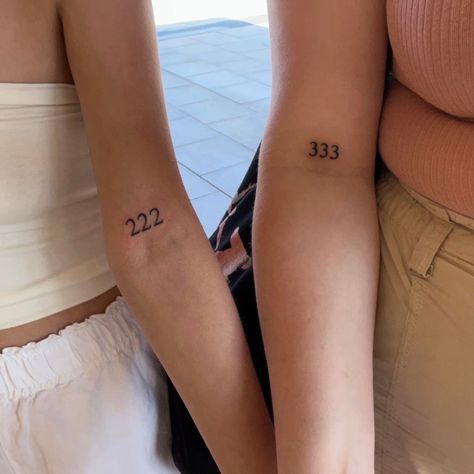 222 333 Angel Number Matching Tattoos, Matching Angel Number Tattoo, 222 Matching Tattoo, Mother Daughter Tattoos Aesthetic, Spiritual Number Tattoos, 222 And 444 Tattoo Together, 333 Tattoo Design, Creative Angel Number Tattoo, 222 Angel Number Tattoo