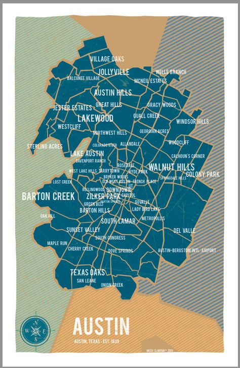 Austin Map Print by Vassi Slavova from Etsy Austin Tx Skyline, Austin Neighborhood Map, Domain Austin Texas, Austin Neighborhoods, Texas Map With Cities, The Domain Austin Texas, Traveling Family, Austin Map, Texas Life