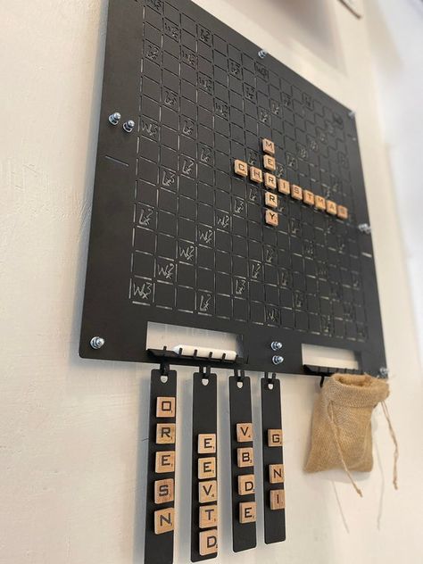 Decorative,Stylish,Functional and Fun !It is an excellent idea for the design you hang on your wall to entertain you at the same time !Our collection of wall games is registered under our brand name. by ArchtwainProduct Details and Content- 23,6" x 23,6" ( 60 cm x 60 cm ) black matte plaque,- 29,5 x 23,6" ( 75 cm x 60 cm ) with 4 black matte metal player cues- 100 wooden letter pieces and pece pouch- 2 pieces of halk- Packing: Sturdy box suitable for transport and gift.If you are one of those wh Scrabble Game Board, Modern Coat Rack Wall, Wall Scrabble, Wall Games, Giant Wall Art, Modern Wall Hooks, Scrabble Wall Art, Scrabble Game, Scrabble Board