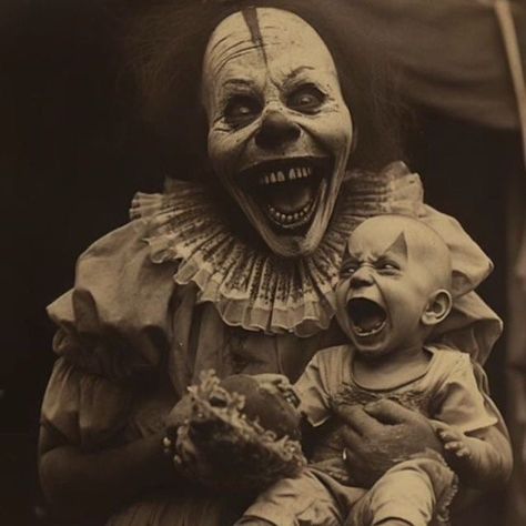 Vintage Creepy Art, Creepy Halloween Pictures, Creepy Clown Aesthetic, Dark Museum, Devil Images, Jenny Schecter, Scary Clown Drawing, Skeleton Clown, Creepy Clown Pictures