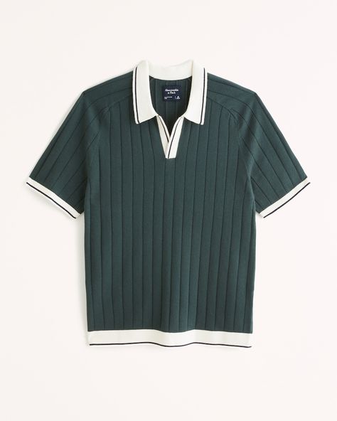 Men's Tipped Johnny Collar Sweater Polo | Men's New Arrivals | Abercrombie.com Abercrombie Outfits, Abercrombie Men, Men Tips, Sweater Polo, Johnny Collar, American Clothing, Men's Tops, Knitwear Men, Collar Sweater