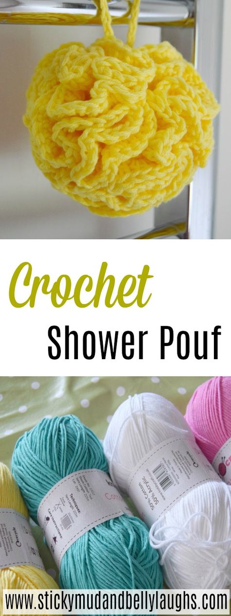 Crochet Projects - A Crochet Shower Puff Scrubby Yarn Crochet, Cotton Yarn Projects, Crochet Washcloth Free, Scrubbies Crochet Pattern, Scrap Yarn Crochet, Scrubby Yarn, Crochet Scrubbies, Shower Puff, Confection Au Crochet